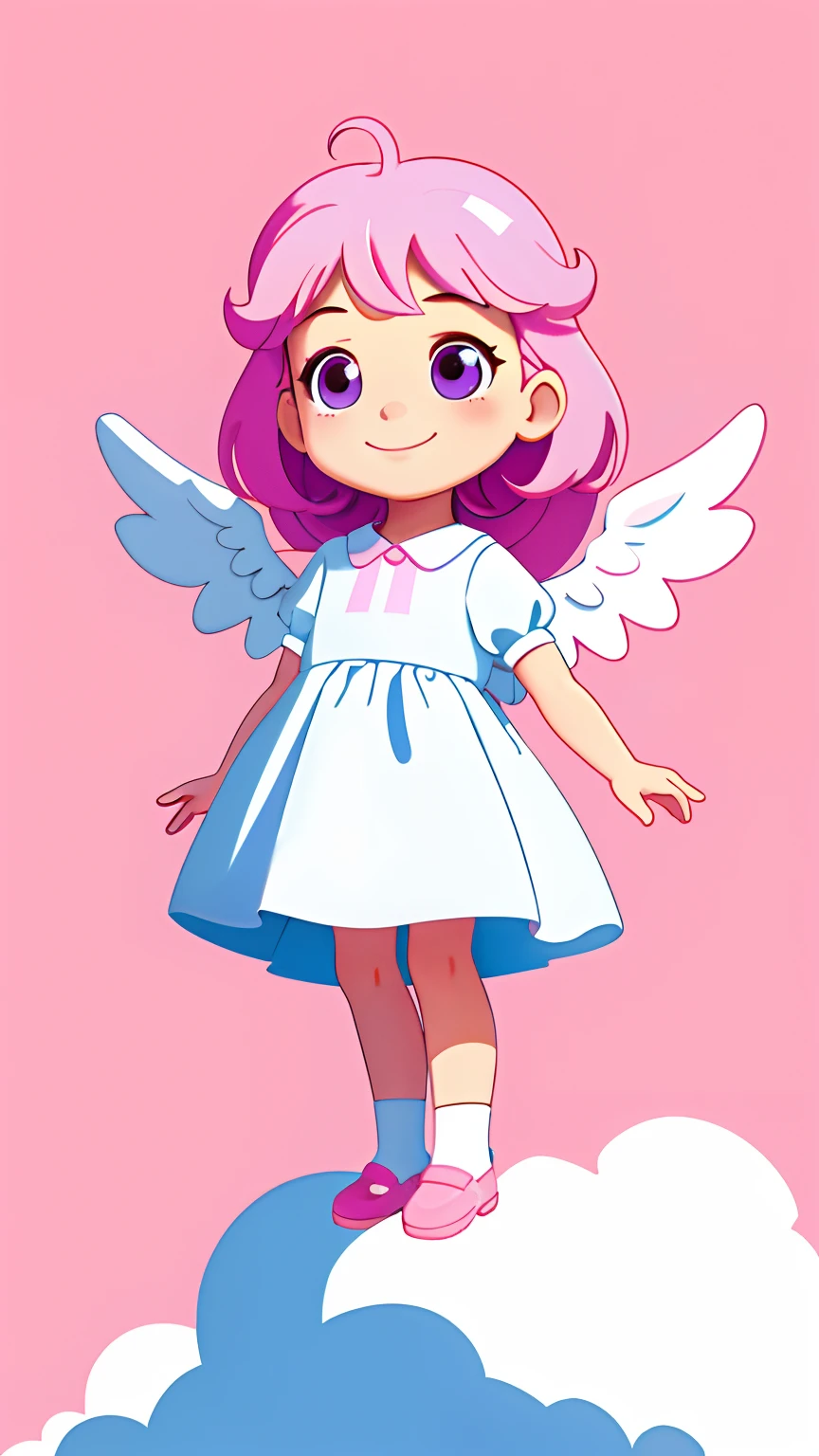 Simple solid color background,A lies on a cloud in the sky,Angelic smile,Pink background,Masterpiece HD,Graphic creative illustration,White gift,
