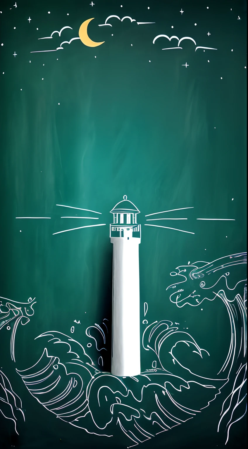 There is a chalk drawing of a lighthouse on the blackboard, author:Yi Zaiwan, author:Almada Negreros, author:Eddie Mendoza, by Milton Menasco, author:Luis Miranda, author:Adam Manyoki, author:Alexander Giemsky, author:Matt Stewart, digitally drawn, author:Wen Boren, illustrative art, Outstanding detail
