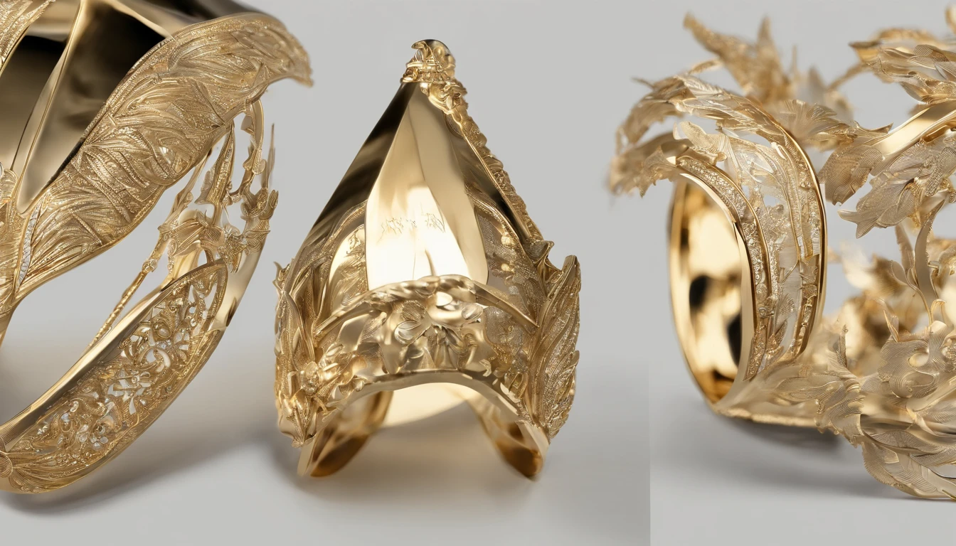 Complete goldsmith design, gold, Like crafts, Metal luster, Textured, Realistic, top-quality, ​masterpiece, ultra-detailliert