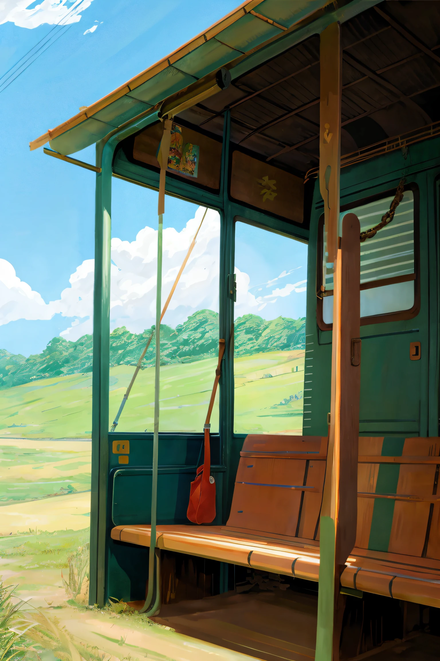 Country bus ,Hayao Miyazaki anime style