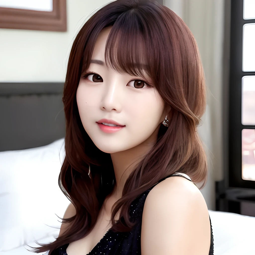 twjihyo, Jihyoo, ((A masterpice, best quality)), with intricate details, highly quality, (photorealestic), (Rich:1.4), Ultra realistic 8K CG, a perfect face, flawless, Clean, A masterpice, Professional artwork, Famous artwork, Movie lighting, Flowers like a movie, a perfect face, beautifull face, beautifuleyes, 1girls, jihyo from twice, Shorthair, jihyo, KPOP Idol,nuda,a bed,the sweat,very large breast