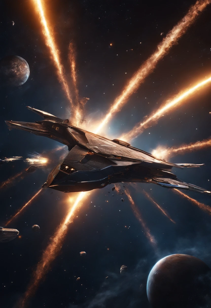 Space Wars,Space plane,Bullets shells flying around, Creepy, nightmarish, Very bright colors, Light particles, with light glowing, Mshiv, wallpaper art, UHD wallpaper