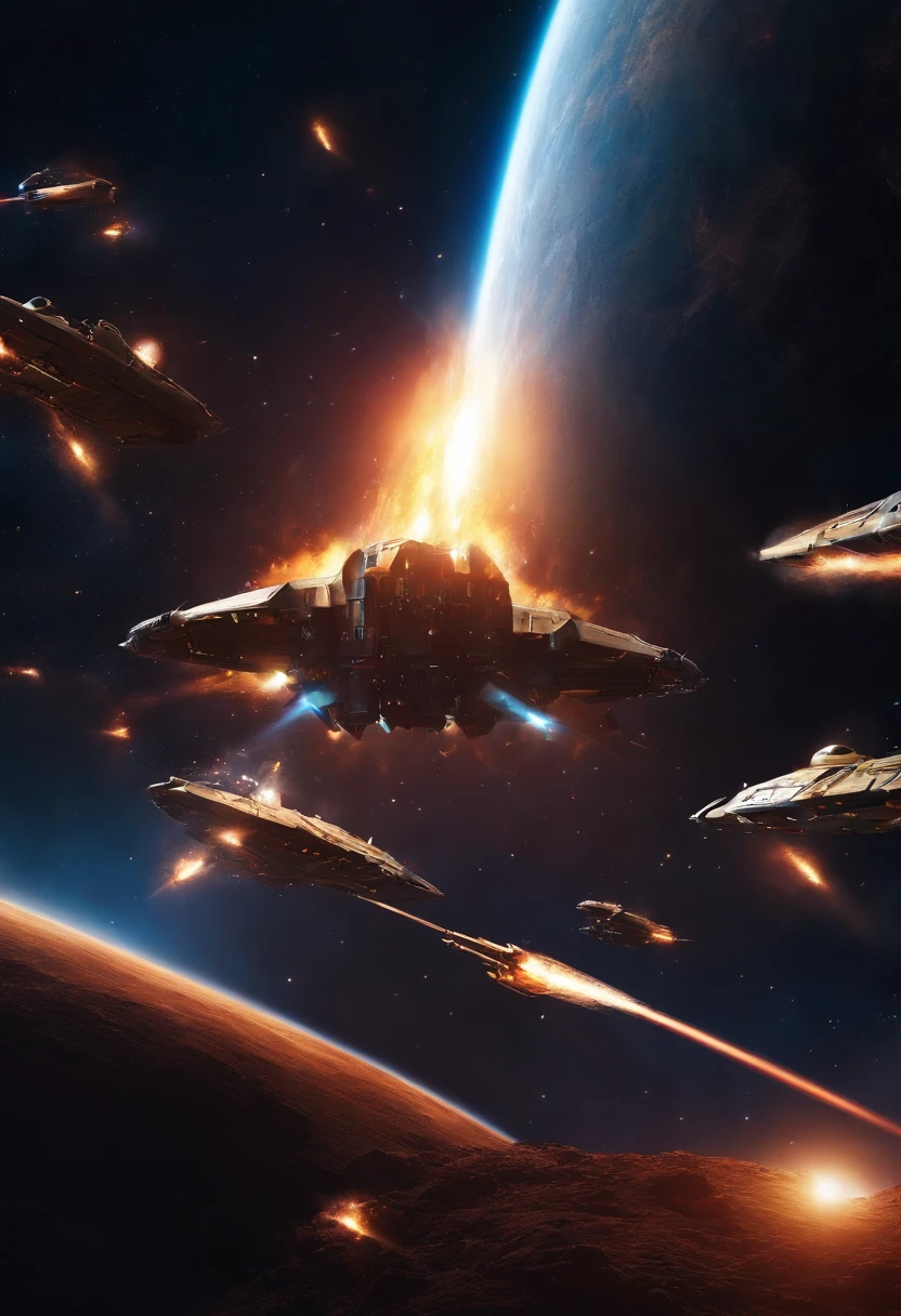 Space Wars,Space plane,Bullets shells flying around, Creepy, nightmarish, Very bright colors, Light particles, with light glowing, Mshiv, wallpaper art, UHD wallpaper