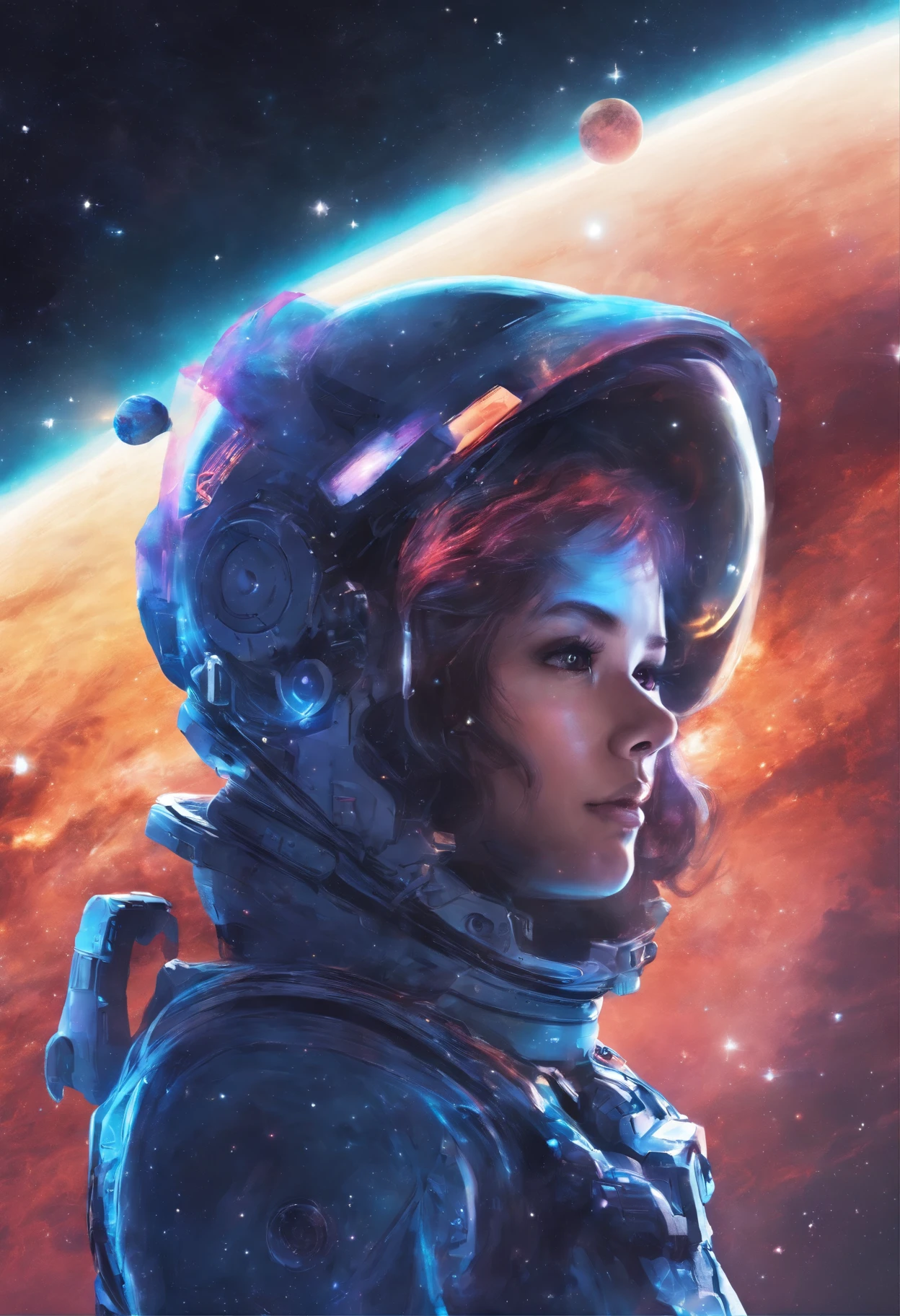 Spaceship pilot,The background is the Earth, Science-fi digital art illustration, sci-fi illustrations, science fiction digital art, sci-fi illustrations, greg beeple, Beeple e Tim Hildebrandt, stunning digital illustration, artgem and beeple masterpiece, beeple artwork, martin ansin artwork portrait, portrait of an ai astronaut
