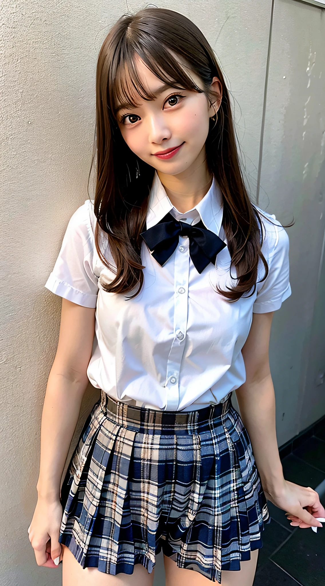 A slight smil, tits out,frombelow,low angles,School Uniforms,(8K, Raw photo:1.2)Detailed face and eyes,Best Quality, 超A high resolution, Highly detailed ,intricate detailes ,masutepiece ,Cute Girl , Soft cinematic light, Hyper-detailing,Sharp Focus, High quality, Spread legs, (Open your crotch), Small underwear, (Panties:1.1)