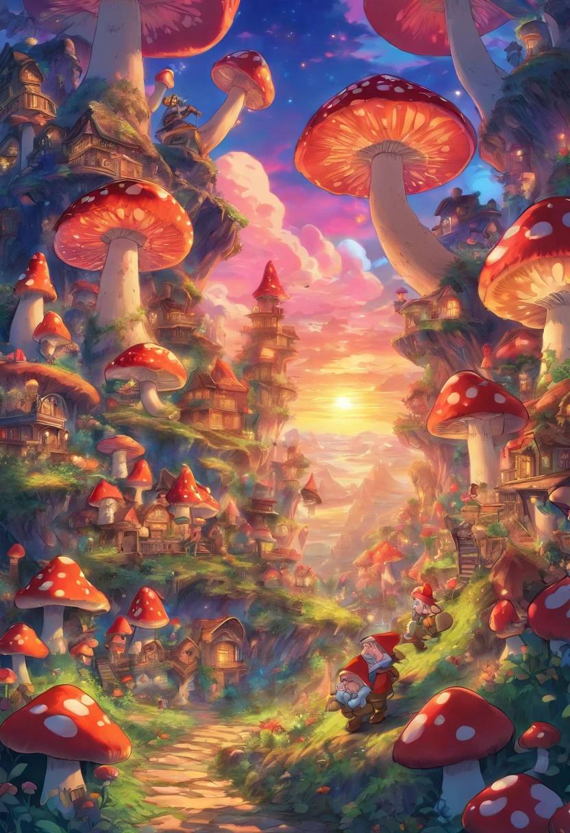 mushroom drug world with seven dwarfs, sunset hours