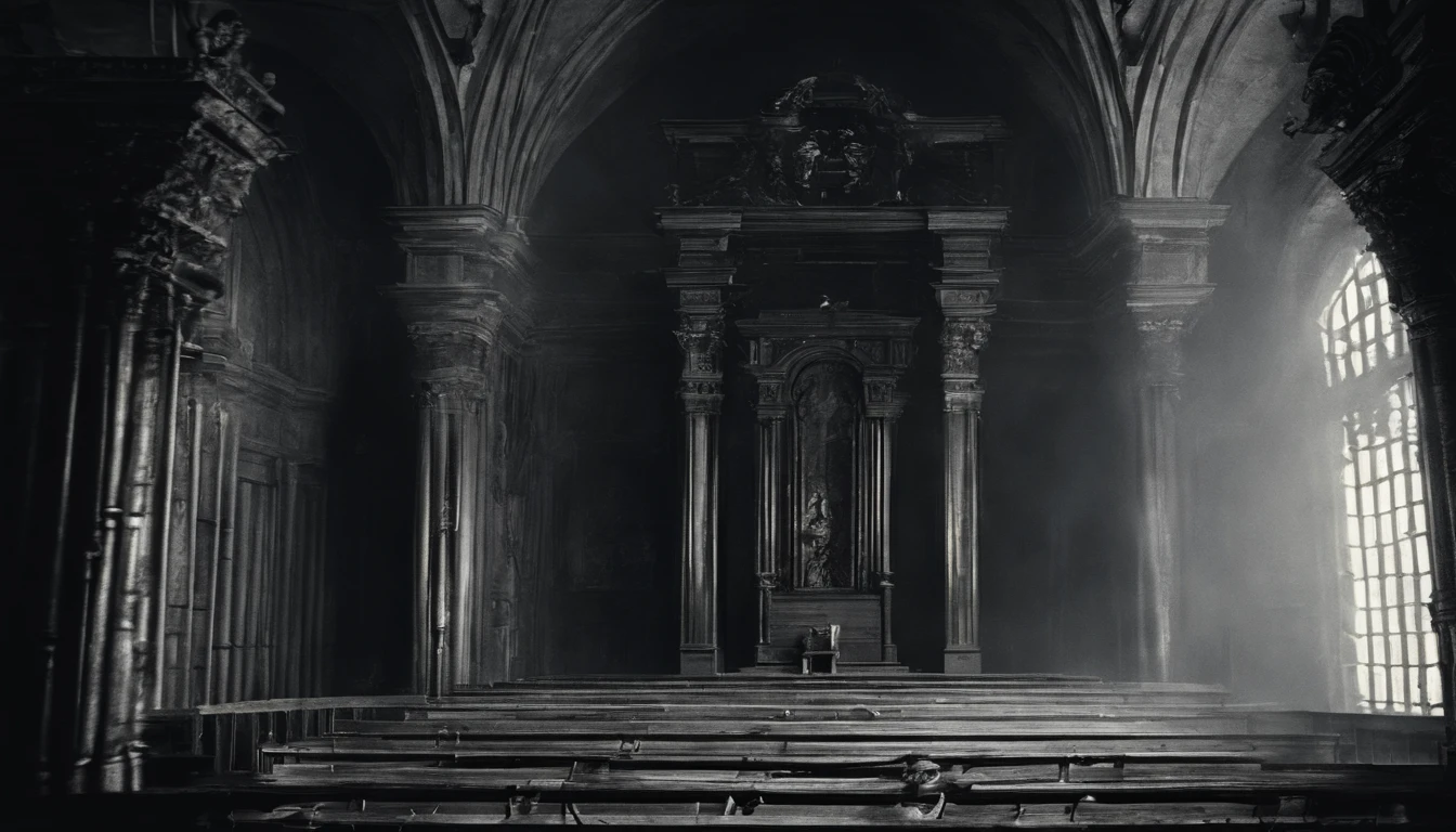 Nietzsche, philosopher Nietzsche in an obscure temple, Nietzsche em uma capela, philosopher Friedrich Nietzsche in a church
