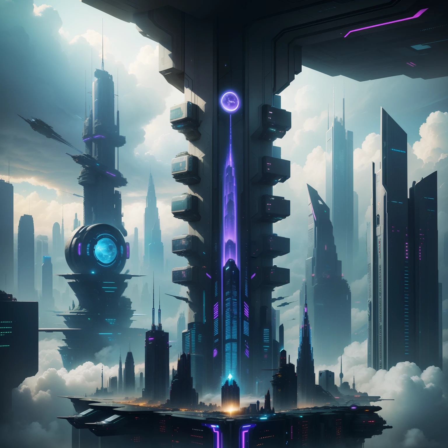 cyberpunked、futuristic cities、planet earth、A cyberpunk with skyscrapers that pierce through the clouds.SFart by、Utopian City、There is a super huge waterfall、Megacities、dream、top-quality、masterpiece、Beautiful cities of the future great outdoors A space station