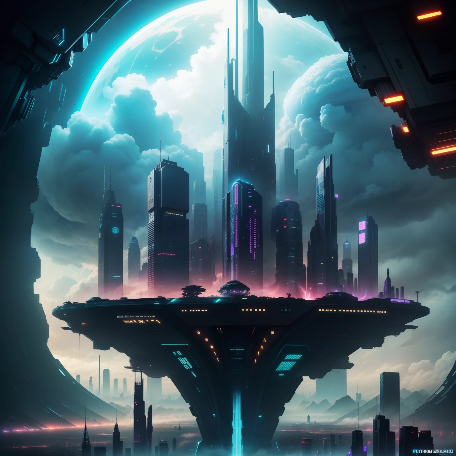 cyberpunked、futuristic cities、planet earth、A cyberpunk with skyscrapers that pierce through the clouds.SFart by、Utopian City、There is a super huge waterfall、Megacities、dream、top-quality、masterpiece、Beautiful cities of the future Super huge castle