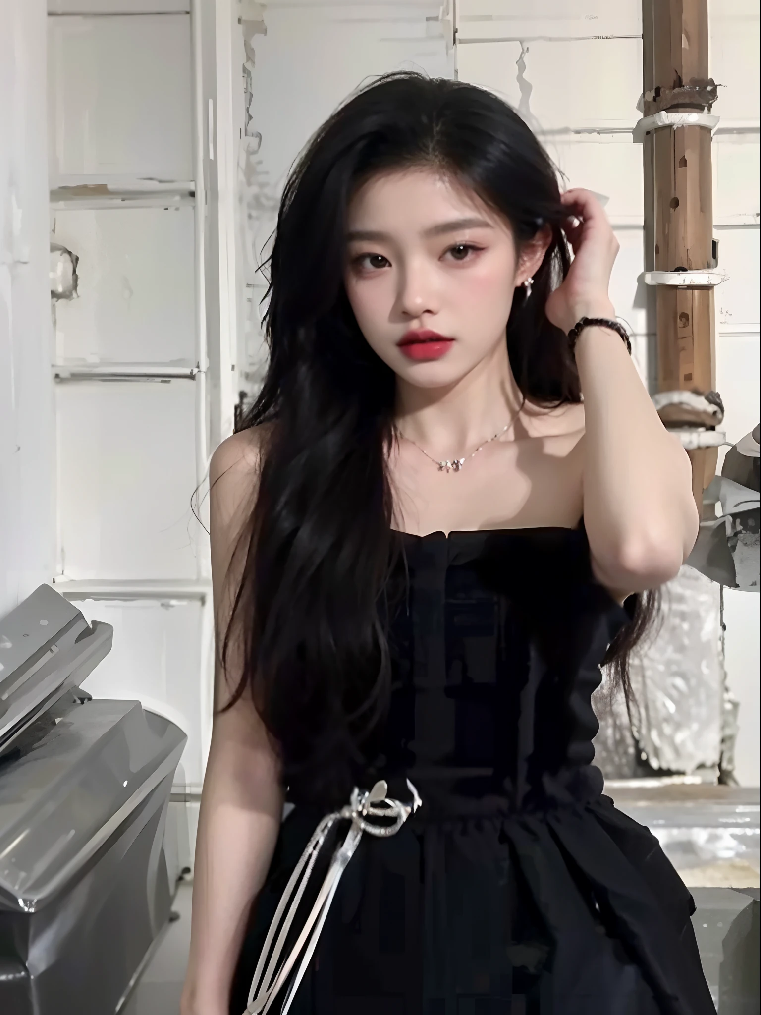 Araki woman in black dress,Wearing necklaces and necklaces, blackpink jennie, she wears a black dress, jossi of blackpink, nivanh chanthara, roseanne park of blackpink, mai anh tran, full-body xianxia, gongbi, leaked image, Wearing a black dress, xision wu, dang my linh
