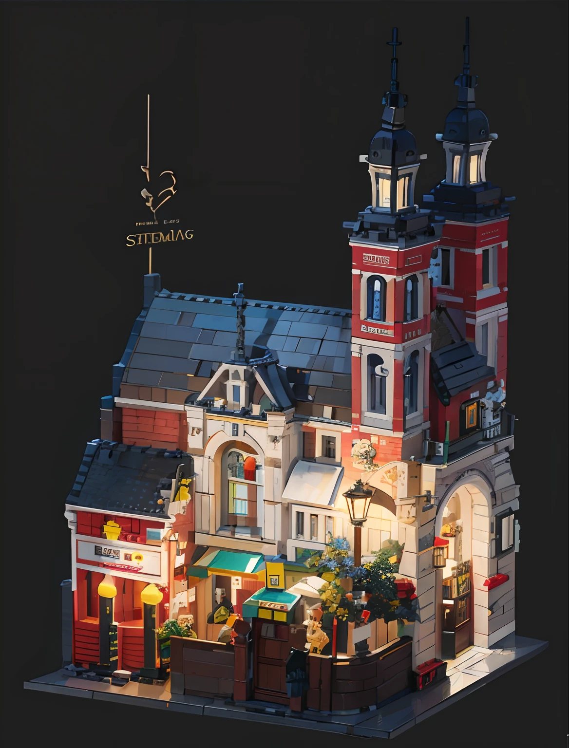 LEGO City Street View set with buildings and characters, lego set, high detailed store, detailled image, brand new lego set ( 2 0 2 1 ), beautiful with detail, intricately detailed buildings, pub, made of lego, french village exterior, tabletop model buildings, an extremely detailed building, legos, lego style, detailed street, a multidimensional cozy tavern