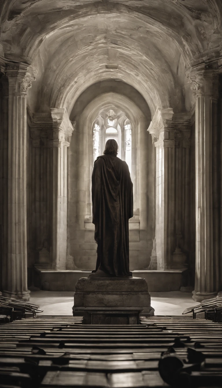"Capture the transcendent essence of Jesus Christ in an artistic representation against a black background. Explore the duality of divine light and darkness, conveying a sense of mystery and power. Use artistic techniques to portray the figure of Jesus Christ in an iconic and inspirational, highlighting its wisdom, compassion, and compassion. Convey a sense of reverence and spirituality through the use of striking contrasts, expressive lines, and a color palette that evoke a solemn atmosphere. Create a work of art that is both contemporary and timeless , capable of transmitting the universal message of love and redemption associated with Jesus Christ"