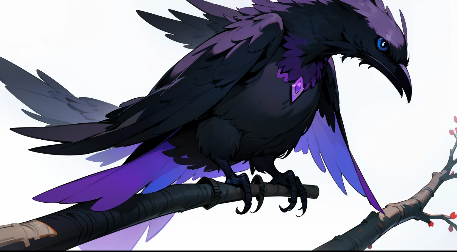 A raven perched on a tree branch,pure white background,high detail,hyper quality