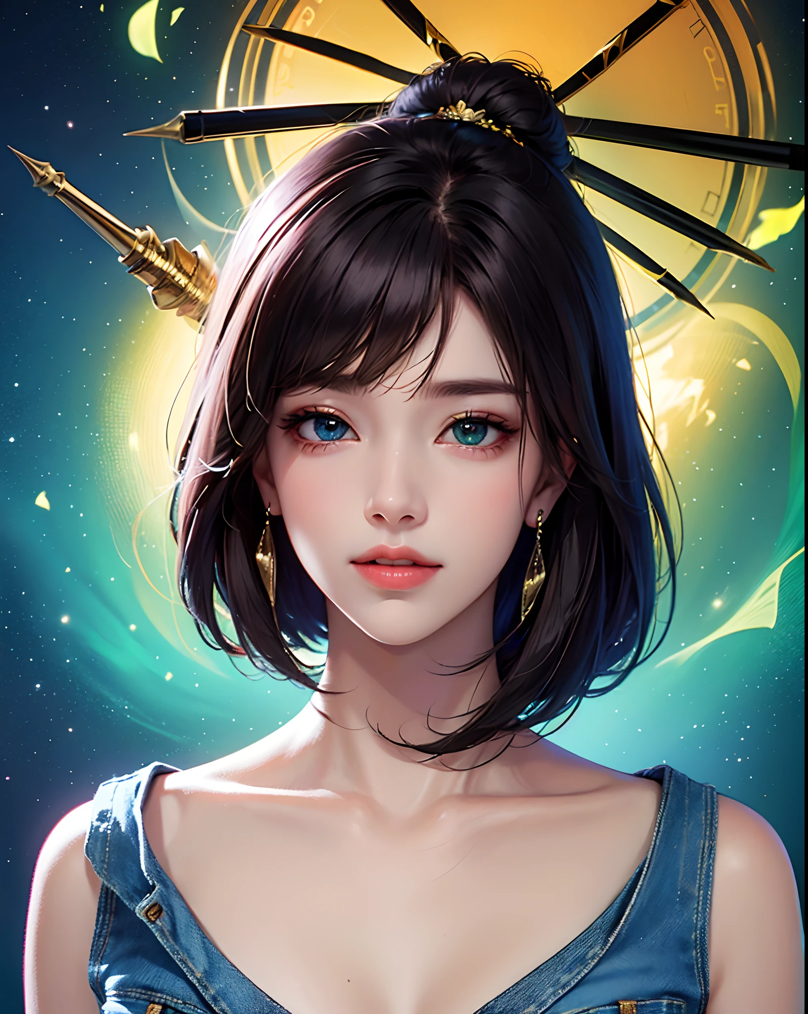 Fictional character composition, Wearing young blue flowers, Surrounded by sunflowers, main character, Open your eyes, His hair was blown by the wind, And the sun heals, Close-up monochrome painting, cute, dream-like, Oil painting style, Acrylic paint,, Japanese, An interesting concept, Funny picture - ar 3:4 - 20 - 5+ Ring World,sf,sfmovie,artillery,Long-range missiles,movie「Foundation」based on ,woman,Adult,main character,28 years old,Hopeful Face,Brown eyes,Short Hairstyles,Black hair mixed with gray,Scientist Uniform,White researcher's coat,Wide grassland,traitor,chaos,Future World,Socialist World,snow,chaos リングワールド,sf,sfmovie,artillery,Long-range missiles,movie「Foundation」based on ,woman,Adult,main character,28 years old,Hopeful Face,Brown eyes,Short Hairstyles,Black hair mixed with gray,Scientist Uniform,White researcher's coat,Wide grassland,traitor,aichaos,Future World,Socialist World,snow,chaos (Very detailed CG unity 24k wallpaper),(masterpiece), (Highest quality), (Very detailed), (Best illustrations),(Best Shadow), Cowboy Shot, ,BREAK, Spas swimwear, (highest quality), (Super detailed),(Messy Hair),(figure), (One boy,One girl), avatar, Macro Lens, (Fashionable clothes), Are standing,Fashion Model, View your viewers, ( interview), (Simple Background), Beautiful attention to detail, Exquisite beauty, floating, (High saturation), (Colorful splashes), Colorful Bubbles, (The Shining), Focus on the face,quality , Super detailed, Watch your hands )Zodiac sign - Goddess of Sagittarius , Similar to the goodness of Latin . Optimistic, fair, Funny and intelligent face . recklessness, Ruthless, impatient, Overconfident style . Dark blue eyes (Eye details) , Sparkling deep blue hair , Transparent dress , In the sea of shining stars , whole body , Nature of fire , God Clone(masterpiece, Highest quality, Highest quality,Official Art, beautifully、Super Gold Hairstyle、aesthetic:1.2),(One girl:1.3), One girl BREAK stained glass art, Colored Glass, Lead wire, Light transmission BREAK Vivid colors, Intricate Design, Glowing effect, Spiritual atmosphere、Background abstract korea strip dancer,vagina mouse big pussy