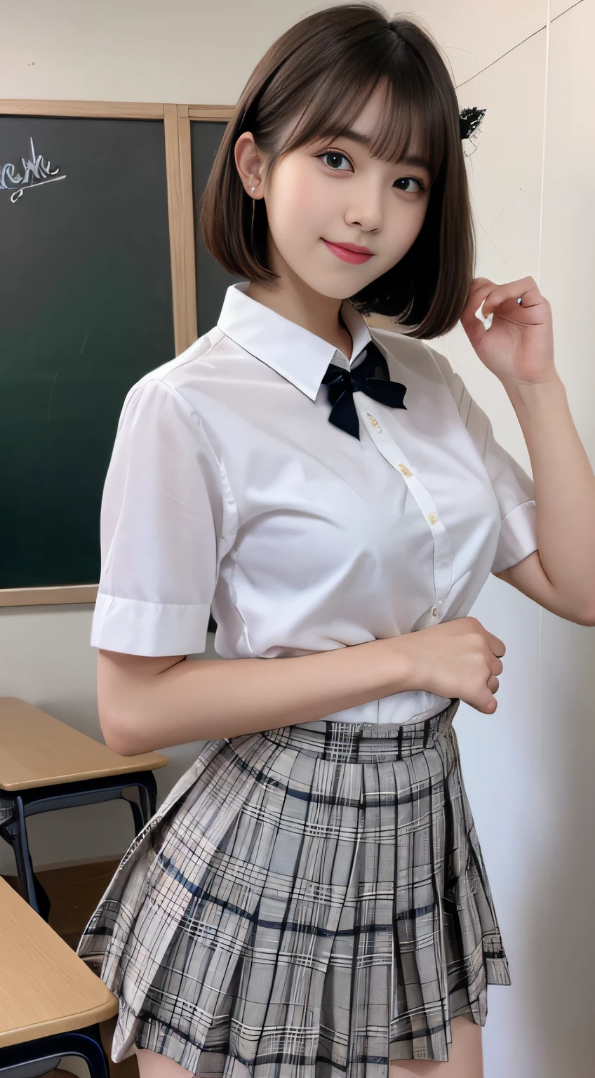 highest quality, masterpiece, Raw photo, Realistic, Photorealistic:1.2、Japanese Model、One Girl 、Horny girl、 ************、Elementary school girl、Smile、,Innocent face,Teenage Girl,cute,Lori、Baby Face 、Black attire、Cute uniform、Cute short skirt:1.1、Black Hair、Random hairstyle、whole body、Standing posture、Attractive thighs、Sexy atmosphere、