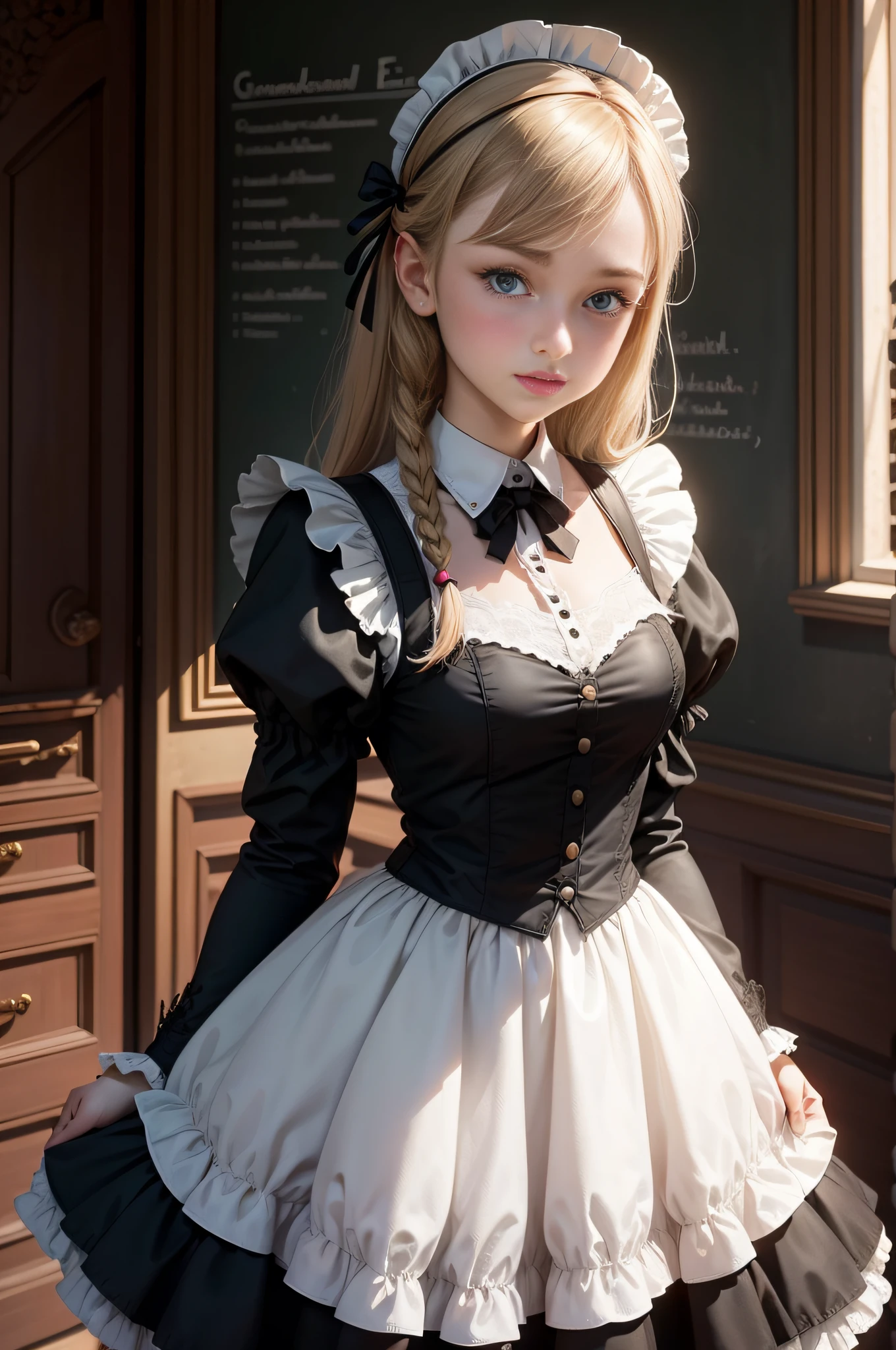 teens girl,Europeans,quadratic element,illustration,Extremely delicate,German style,a black skirt,the maid outfit