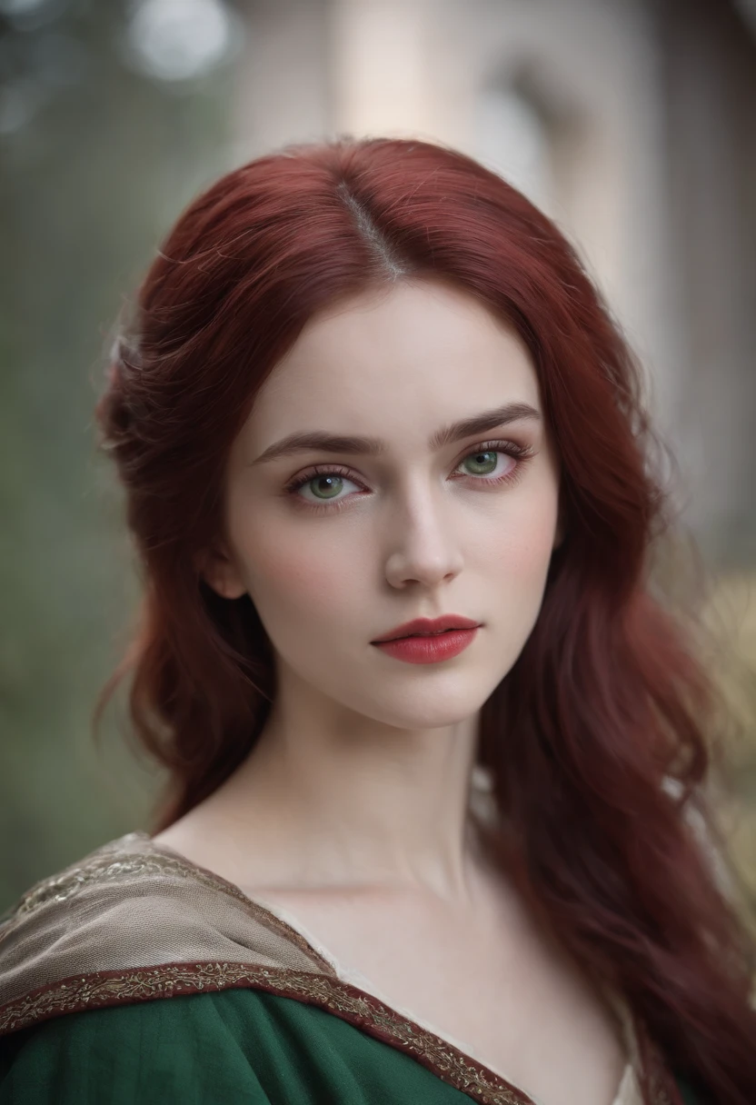 (((a deep reddish wound crosses her left cheek))) fair complexion, woman around 19 years old, natural white hair, distinctive green eyes, wearing kohl, slender and graceful, beautiful, candlelight in a medieval setting, ultra sharp focus, realistic shot, medieval female clothes, tetradic colors (scar:1.4)