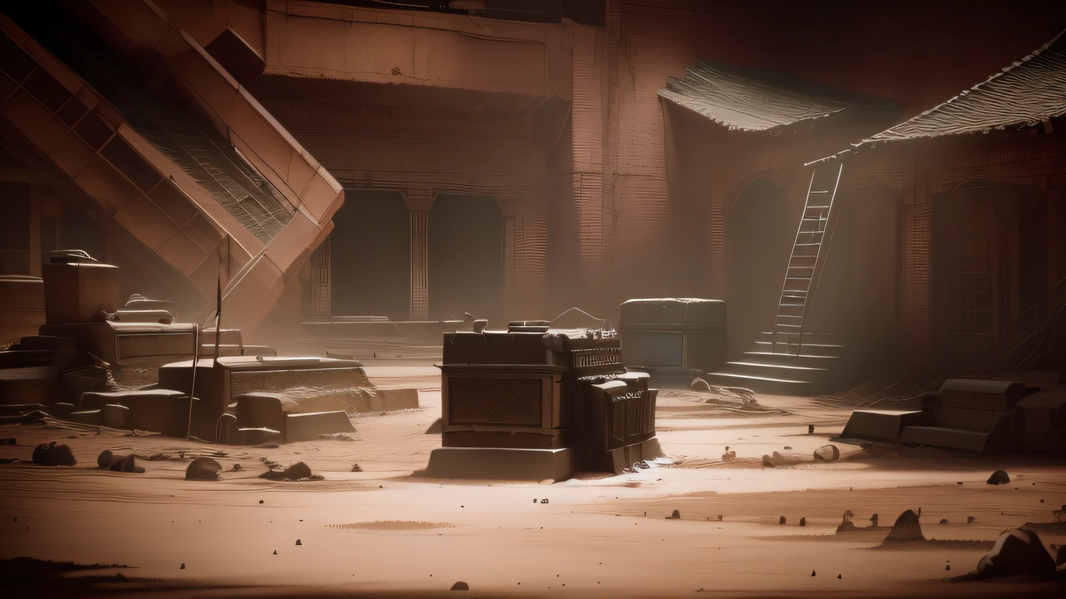 photograph of a fighting arena similar to the scenarios of Mortal Kombat, dark atmosphere, cinematic