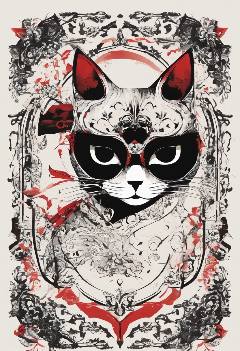Design an eye-catching T-shirt graphic. The design should be placed on the front of the shirt: one cat, tortoiseshell cat all in black, brown fur above the eyes and on the chest, smiling cat, narrow face, cute cat expression, red collar around the cat's neck, glowing little jack-o-lantern shaped bell on that red collar, green back suspension light in the dark, The design and composition must be balanced and visually appealing, like a heavy metal T-shirt. Please be creative in your design.