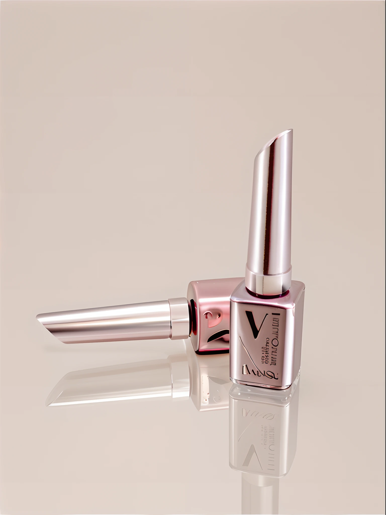 (Nail polish is placed on the mirror),(metallic luster),close-up product photo, detailed product photo, Professional product photography, Product photo,(Ray traching),contrast,reflective light,32K,the detail,tmasterpiece,Super clear
