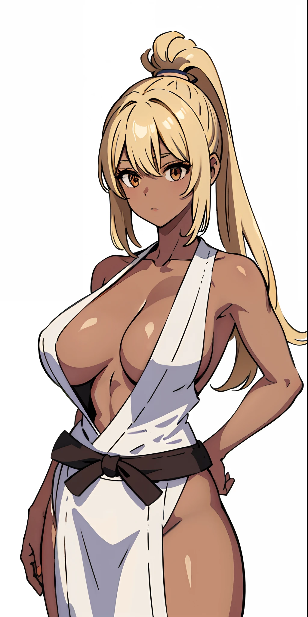 (top-quality、masterpiece)、1girl in、a blond、A stunning、(((dojo)))、kick、(((Brown skin tone)))、sun burn、(((Colossal tits)))、large full breasts、Beautiful woman with perfect body shape:1.4、Slender Abs:1.2、Highly detailed facial and skin texture、A detailed eye、二重まぶた
