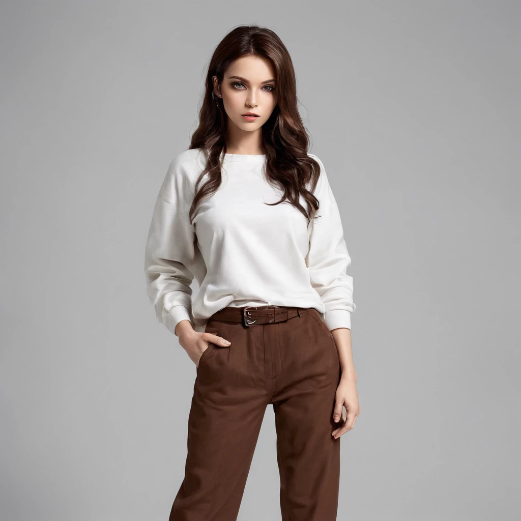nfsw, [realistic:1,5], [best quality:1,5], (((basement scenario))), messed, dirty, warm, [charismatic, sophisticated, attractive female], tanned skin, dark brown hairs, wearing cotton t-shirt, pants and high heels