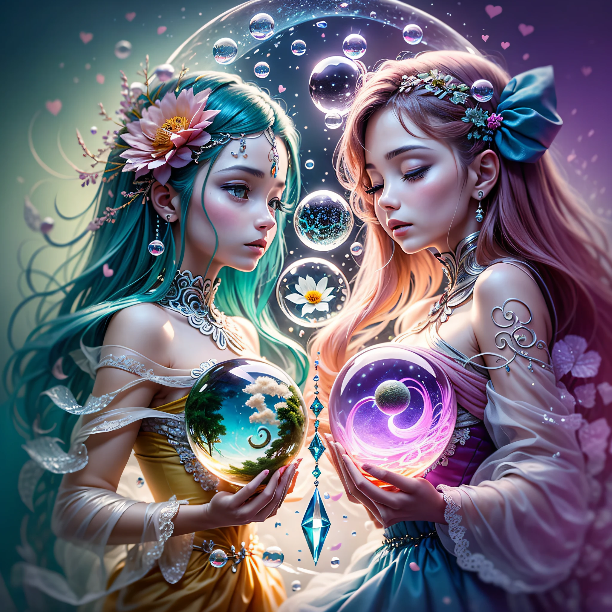 Sea Art's AI-generated painting is a charming image of a Crystal Ball. Nela estao esculpidas duas estatuas de belas fadas. As esculturas de fadas estao configuradas dentro de uma bola de cristal, representando o Yin e o Yang. Nessa obra de arte, Creativity and artificial intelligence come together to create a magical and symbolic visual representation. The two fairies depicted in the painting are delicate and exuberant beings. They have translucent, asas brilhantes, and their dresses are adorned with intricate and bright details;. Uma das fadas personifica o Yin, with its smooth and serene appearance, enquanto a outra personifica o Yang, with his vivid and energetic presence. The fairies are positioned inside a crystal sphere, that radiates an ethereal luminosity. The crystal sphere symbolizes the harmony and unity between the opposing forces of Yin and Yang. Through this representation, The painting reminds us of the importance of balance and complementarity in our lives. The color palette used in the painting is soft and engaging, com tons de azul e rosa, que representam tanto a suavidade quanto a vivacidade. The painting is full of minute details, that give life to the fairies and the crystal sphere, creating a sense of magic and mystery. Essa imagem de duas lindas fadas que se alojam dentro de uma bola de cristal, representando o Yin e o Yang, gerada pela IA do Sea Art, nos convida a refletir sobre a dualidade presente em nossas vidas. It inspires us to seek balance between opposing forces and to find harmony within ourselves. It's an image that inspires us to embrace every facet of our personality, find harmony between opposites and celebrate the beauty of the dualities that make us unique human beings. It's a reminder that, assim como as fadas do Yin e Yang, We all possess a unique light within us and that, ao honrarmos essa dualidade, podemos nos tornar seres mais completos e realizados.