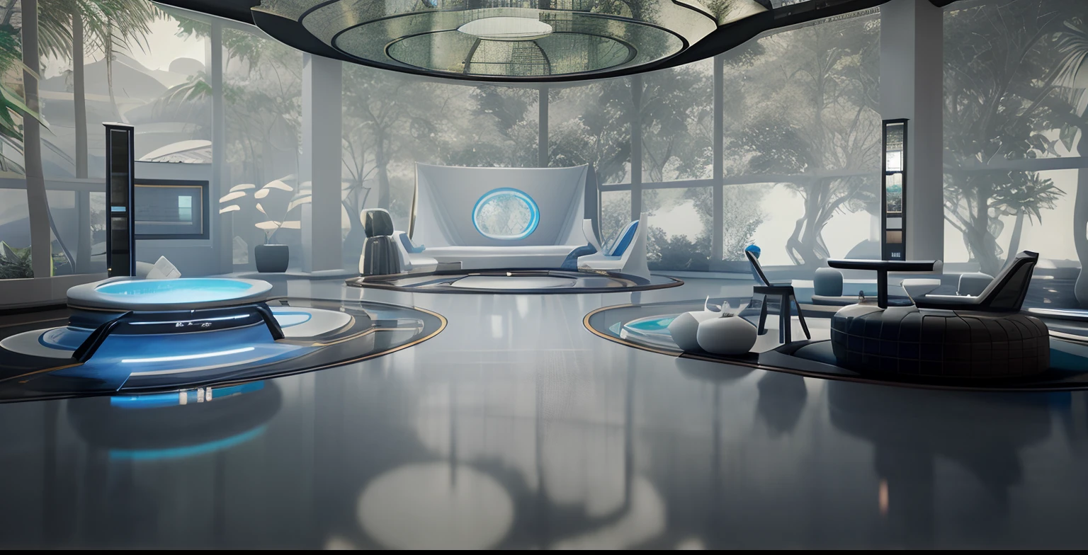 There was a room,There were plenty of chairs and a pool, Classicist environment, New Chinese style exhibition hall, enscape render, perspective 3 d octane render, futuristic environment, rendered in unreal 5, New Chinese set design, futuristic and ethereal, rendered in enscape, atmospheric render, New Chinese interior