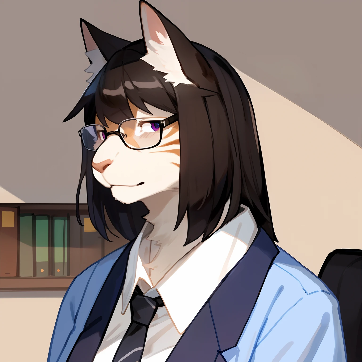 (by bebebebebe), by buta99, solo, female, (hair, snout), feline, glasses, feline, detailed eyes, cat, hair, office worker