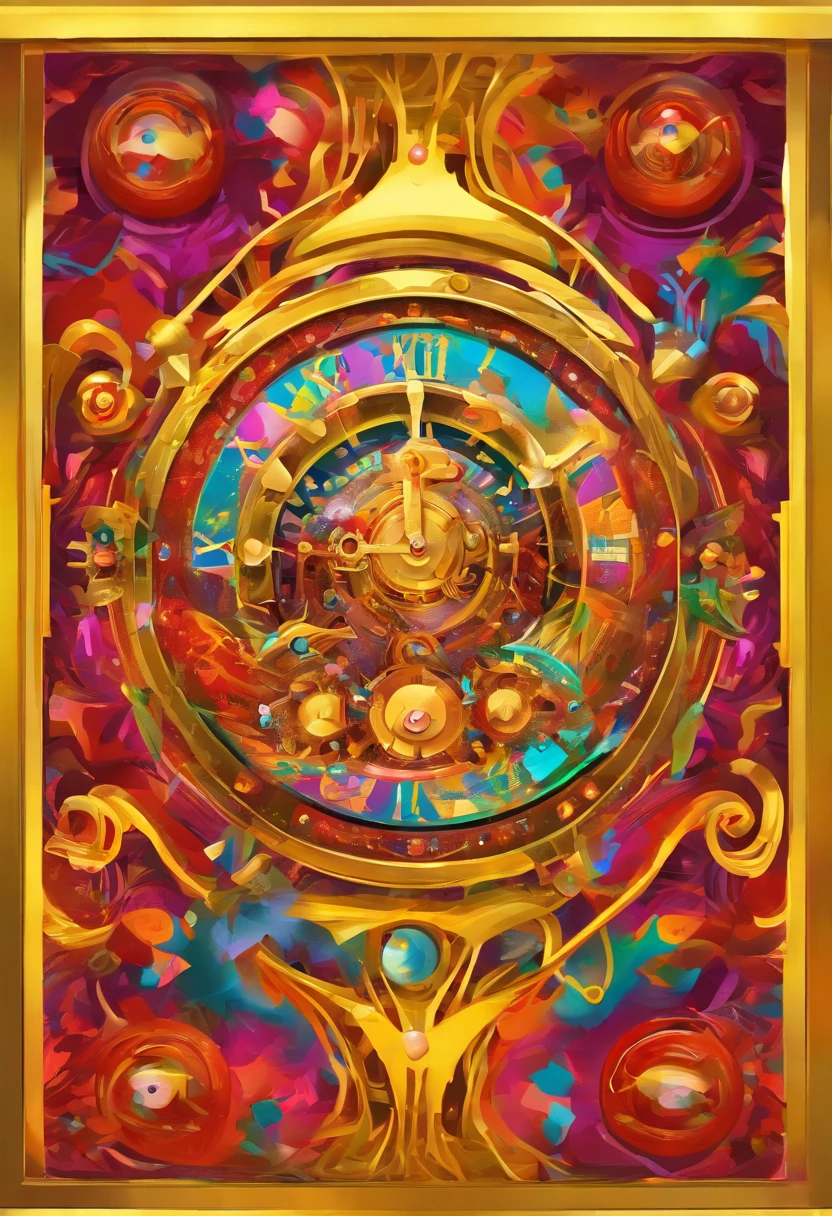 Clock machine, golden finished, crazy machine, an eye inside