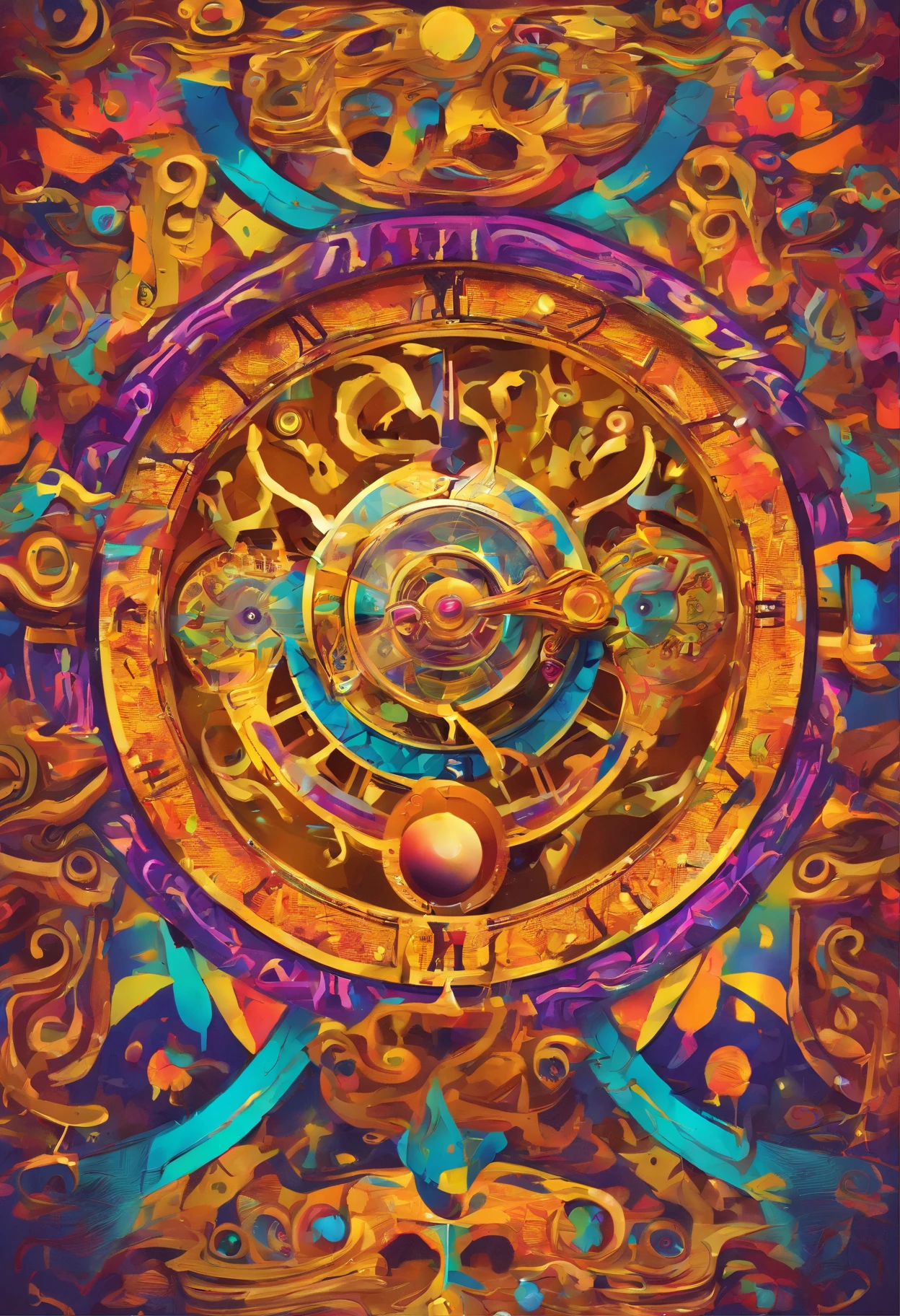 Clock machine, golden finished, crazy machine, an eye inside