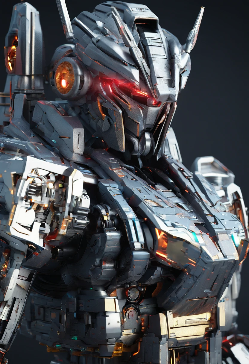 Gundam Mech , Science fiction, Front view, sense of science and technology, C4D, OC renderer, illusory engine, High detail, industrial design, 8K HD, Studio light, Retro