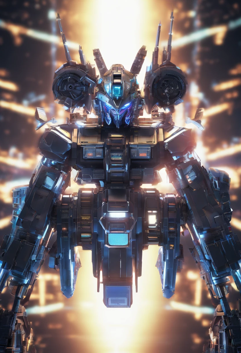 Gundam Mech , Science fiction, Front view, sense of science and technology, C4D, OC renderer, illusory engine, High detail, industrial design, 8K HD, Studio light, Retro