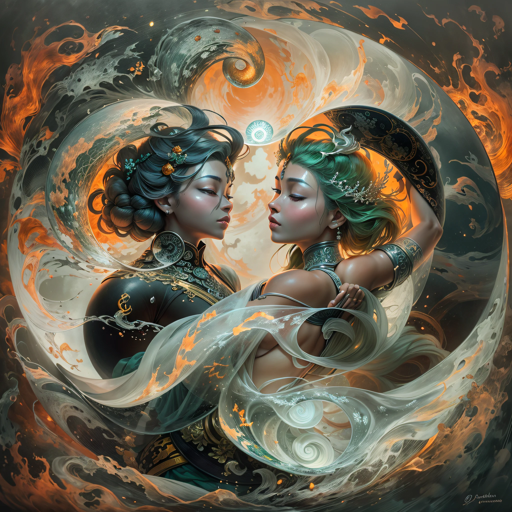A pintura gerada pela IA do Sea Art retrata uma imagem fascinante de yin yang, (max quality, design requintado, best ilumination, melhor sombreamento). statue of 2 mermaids in the form of Yin Yang. dentro de uma bola de cristal, sob a lua e o sol, bringing to life the harmony and interconnectedness of opposing forces and duality. detalhes detalhados e realistas, intrincado, carved in green and orange marble, brilhando com luar e luz solar, A perfect balance between light and dark, mystical and serene. dentro de uma bola de cristal, as duas metades: uma negra, representando o yin, e outra branca, simbolizando o yang. These details symbolize the mutual presence of opposing elements in each aspect. While yin contains a small point of yang, Yang also contains a small point of yin, creating a dynamic and harmonious balance. Essa pintura gerada pela IA do Sea Art transmite uma mensagem profunda sobre a dualidade do universo.