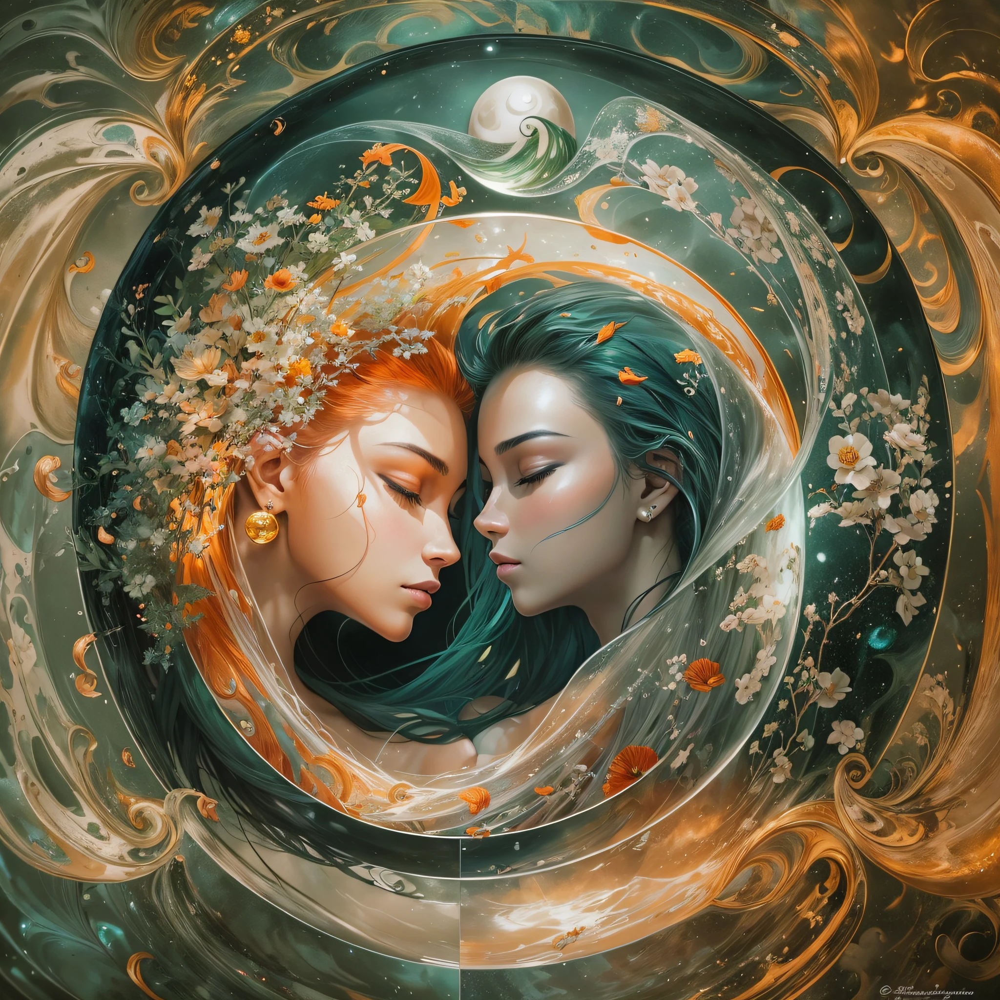 A pintura gerada pela IA do Sea Art retrata uma imagem fascinante de yin yang, (max quality, design requintado, best ilumination, melhor sombreamento). statue of 2 mermaids in the form of Yin Yang. dentro de uma bola de cristal, sob a lua e o sol, bringing to life the harmony and interconnectedness of opposing forces and duality. detalhes detalhados e realistas, intrincado, carved in green and orange marble, brilhando com luar e luz solar, A perfect balance between light and dark, mystical and serene. dentro de uma bola de cristal, as duas metades: uma negra, representando o yin, e outra branca, simbolizando o yang. These details symbolize the mutual presence of opposing elements in each aspect. While yin contains a small point of yang, Yang also contains a small point of yin, creating a dynamic and harmonious balance. Essa pintura gerada pela IA do Sea Art transmite uma mensagem profunda sobre a dualidade do universo.