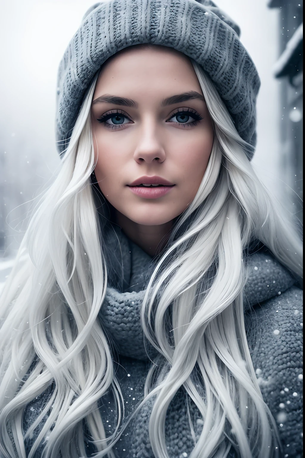 professional portrait photograph of a gorgeous Norwegian girl in winter clothing with long wavy blonde hair, gorgeous symmetrical face, wearing elegant warm winter fashion clothing, snowing, fog,ultra sharp, detailed face,
stunning modern urban environment, ultra realistic, highly detailed, intricate, sharp focus, depth of field, medium shot, hdr, 8k, perfecteyes eyes, high contrast