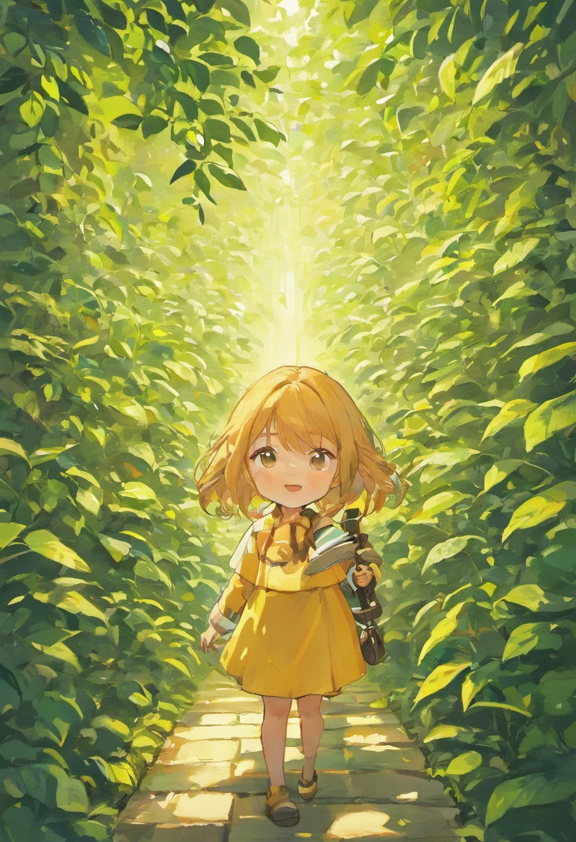 a book with little girl holding up a picture of a potted plant, in the style of detailed character illustrations, lilia alvarado, playful cartoonish illustrations, honeycore, close-up, digital illustration, made of insects