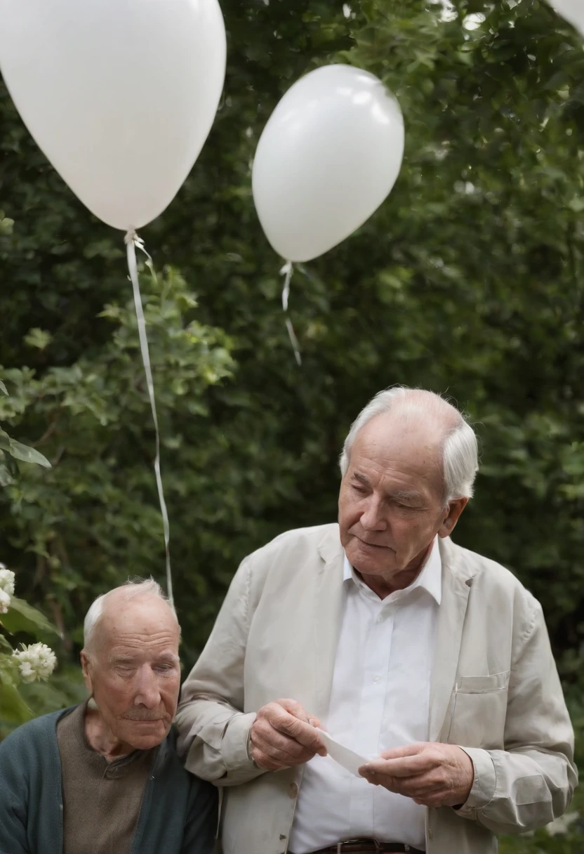 Two comic book characters, dois senhores conversando, Traces of anime and cartoons, two old men from the garden white background, with white balloons