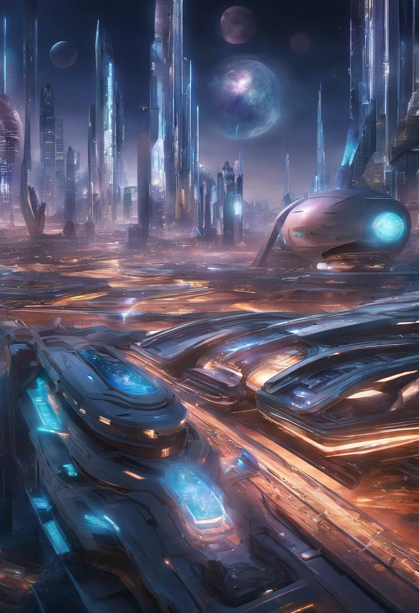 futuristic city with futuristic train and futuristic buildings at night, future concept art, otherwordly futuristic city, in fantasy sci - fi city, beautiful city of the future, futuristic utopian city, concept art 8 k resolution, concept art 8k resolution, city of the future, futuristic space port, concept art 8 k, sci-fi hollywood concept art