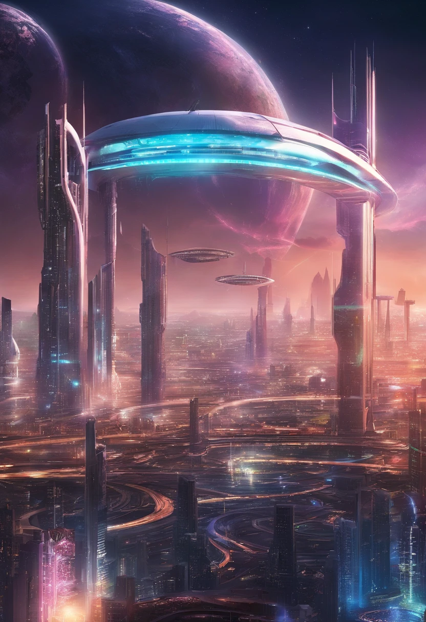 futuristic city with futuristic train and futuristic buildings at night, future concept art, otherwordly futuristic city, in fantasy sci - fi city, beautiful city of the future, futuristic utopian city, concept art 8 k resolution, concept art 8k resolution, city of the future, futuristic space port, concept art 8 k, sci-fi hollywood concept art