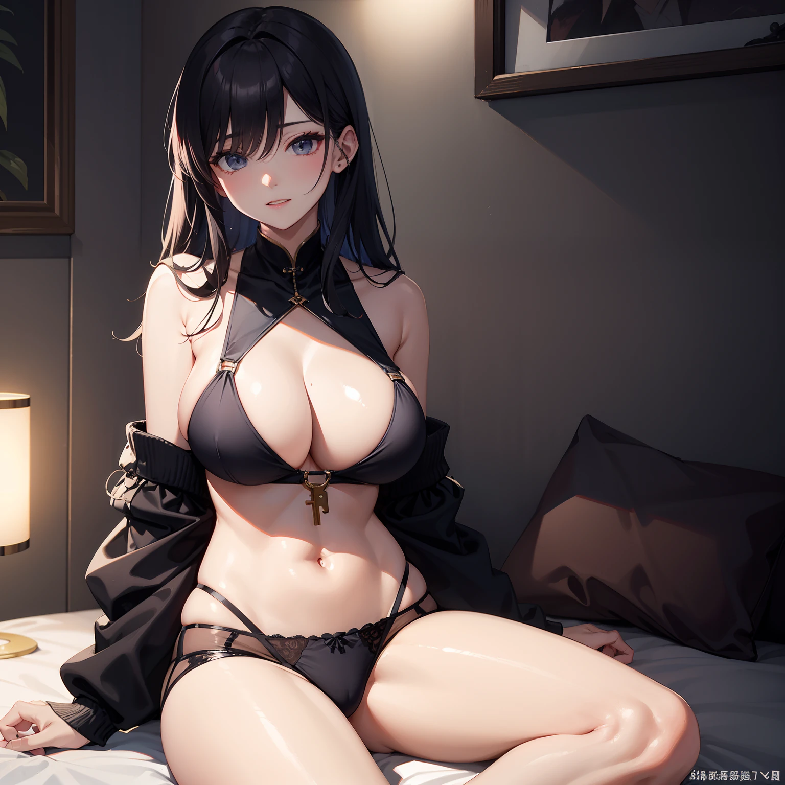 光着身子的女性,Bigboobs,Key parts are obscured by light,Raised sexy,,Completely ,