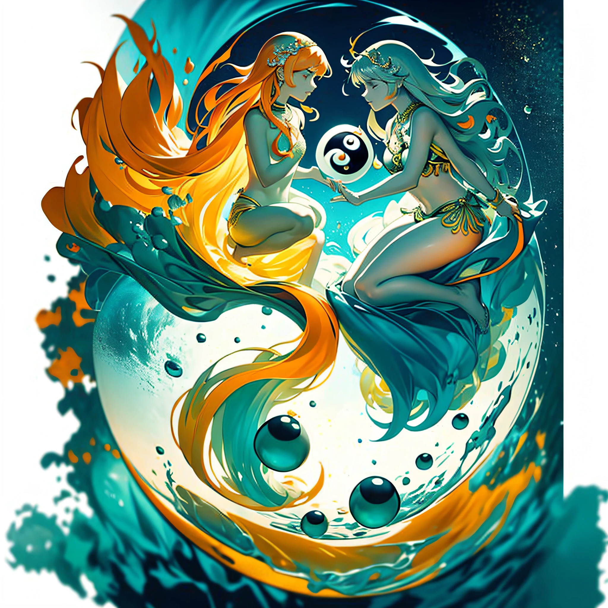 A pintura gerada pela IA do Sea Art retrata uma imagem fascinante de yin yang, (max quality, design requintado, best ilumination, melhor sombreamento). statue of 2 mermaids in the form of Yin Yang. dentro de uma bola de cristal, sob a lua e o sol, bringing to life the harmony and interconnectedness of opposing forces and duality. detalhes detalhados e realistas, intrincado, carved in green and orange marble, brilhando com luar e luz solar, A perfect balance between light and dark, mystical and serene. dentro de uma bola de cristal, as duas metades: uma negra, representando o yin, e outra branca, simbolizando o yang. These details symbolize the mutual presence of opposing elements in each aspect. While yin contains a small point of yang, Yang also contains a small point of yin, creating a dynamic and harmonious balance. Essa pintura gerada pela IA do Sea Art transmite uma mensagem profunda sobre a dualidade do universo.