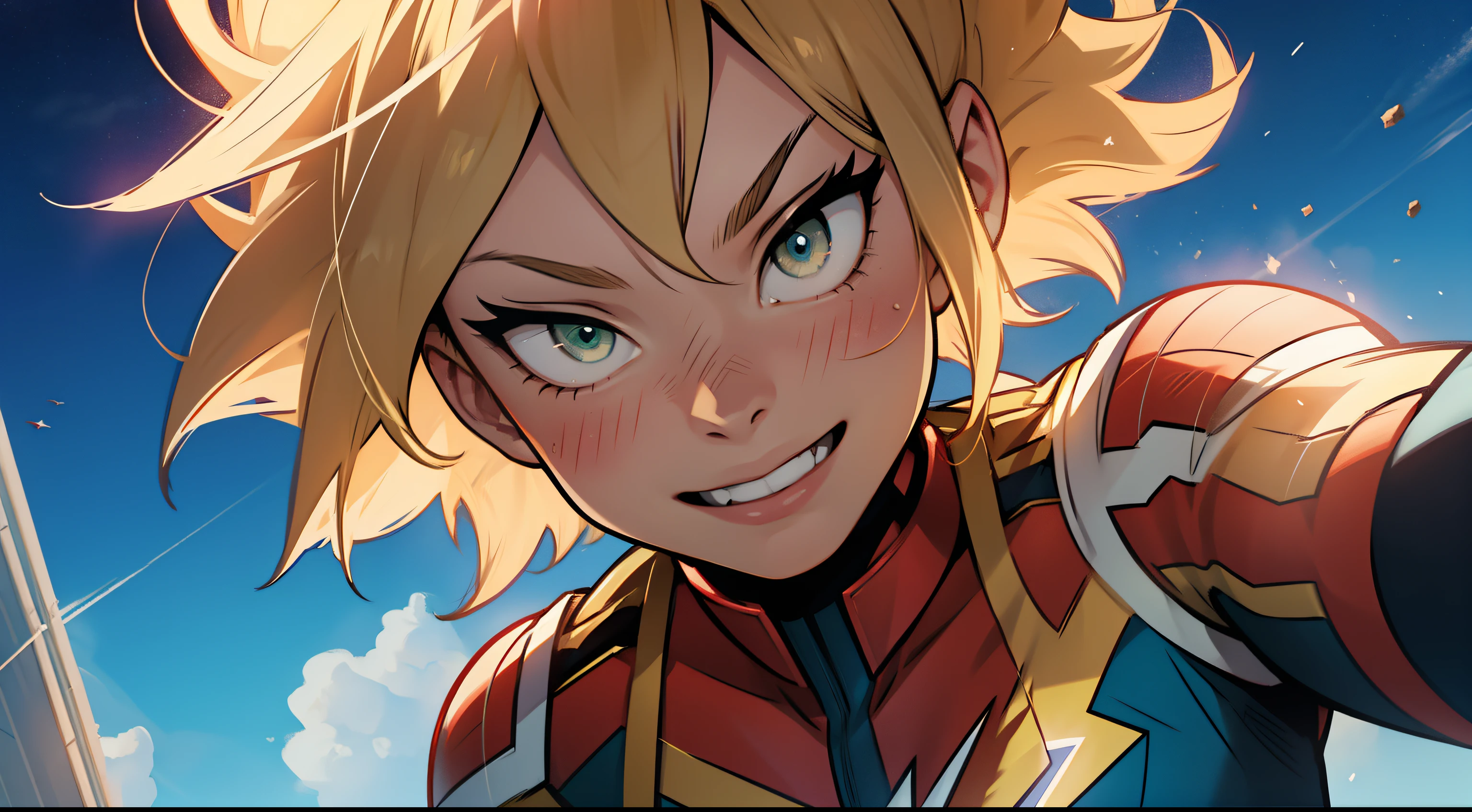 female, captain marvel, ((my hero academia style))