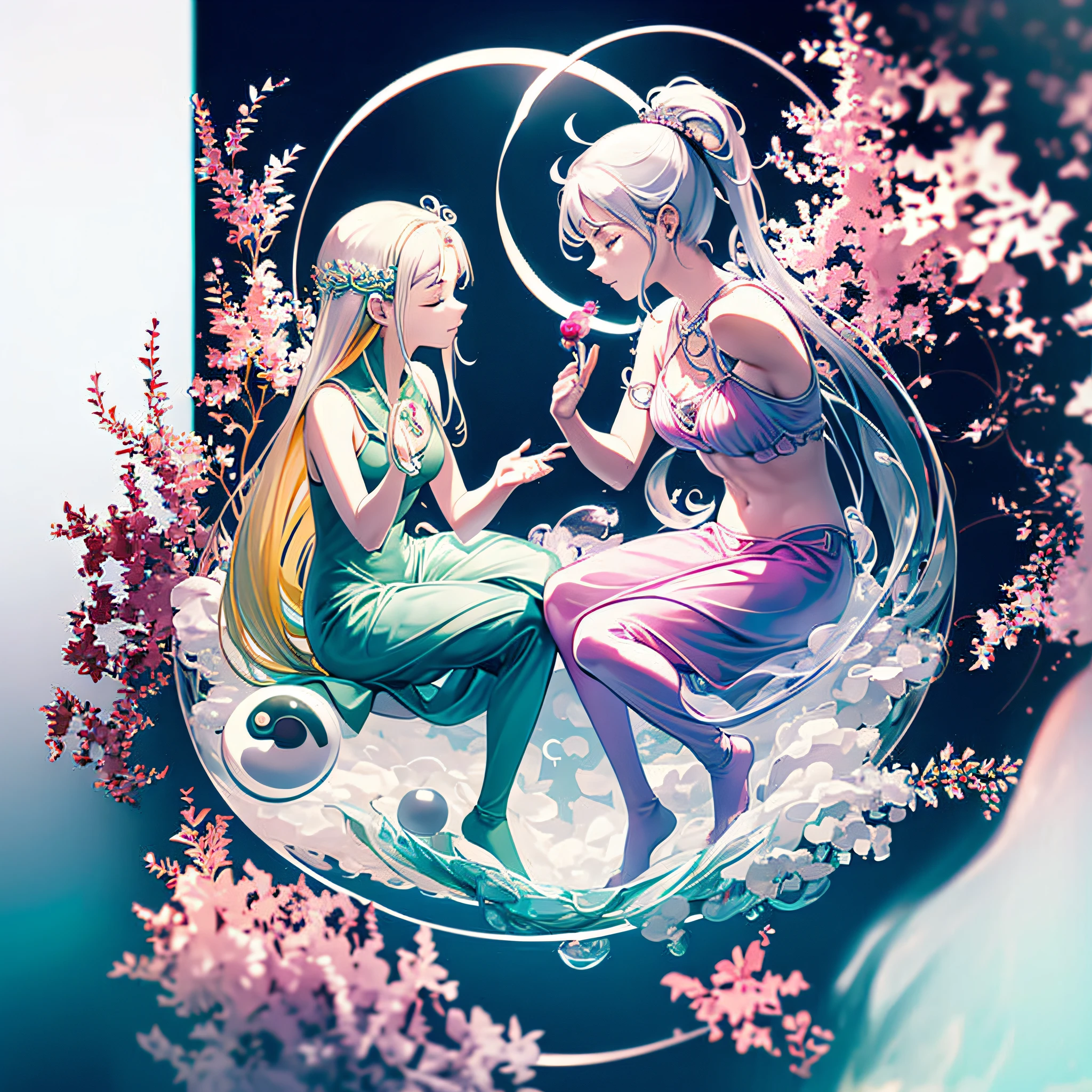 A pintura gerada por IA da Sea Art retrata uma imagem fascinante do yin yang, (maximum quality, design requintado, best ilumination, melhor sombreamento). statue of 2 mermaids in the form of Yin Yang. dentro de uma bola de cristal, sob a lua e o sol, bringing to life the harmony and interconnectedness of opposing forces and duality. Detalhes detalhados e realistas, intrinsically carved in pink and green marble, cintilante com a luz da lua e a luz do sol. A perfect balance between light and dark, mystical and serene. dentro de uma bola de cristal, The two statues symbolize the mutual presence of opposing elements in all aspects. While yin contains a small point of yang, Yang also contains a small point of yin, creating a dynamic and harmonious balance. Esta pintura gerada por IA pela Sea Art transmite uma mensagem profunda sobre a dualidade do universo.