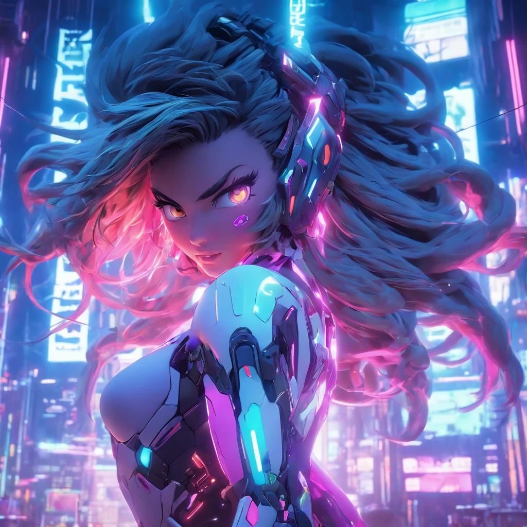 ((Best quality)), ((masterpiece)), (highly detailed:1.3), 3D,rfktr_technotrex, beautiful cyberpunk woman with voluminous hair,(wearing head-mounted display that is chunky and hi-tech:1.2),hacking a computer terminal, computer servers, LCD screens, fiber optic cables, corporate logos (High Dynamic Range),Ray Tracing, NVIDIA RTX, Super-Resolution,Unreal 5,Subsurface scattering Texturing, Post-processing, Anisotropic Filtering,Depth-of-field,Maximum clarity and sharpness,Multi-layered textures, Albedo and Specular maps, Surface shading, Accurate simulation of light-material interaction, Perfect proportions, Octane Render,Two-tone lighting, Low ISO, White balance, Rule of Thirds, Wide aperature,8K RAW, Efficient Sub-Pixel,sub-pixel convolution, luminescent particles, light scattering, Tyndall effect