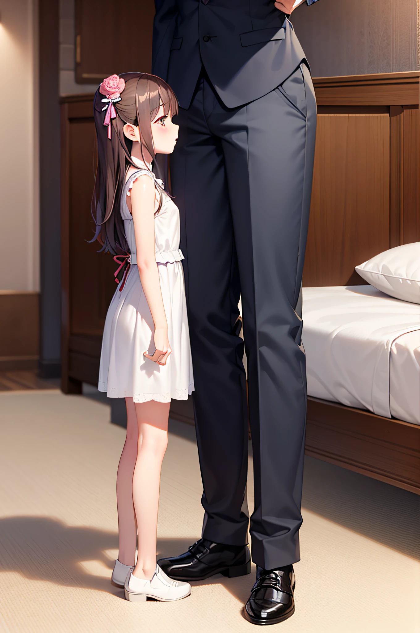 Tall sister and short boy。Having sex。Women are 15cm taller than boys。There is a height difference。bed