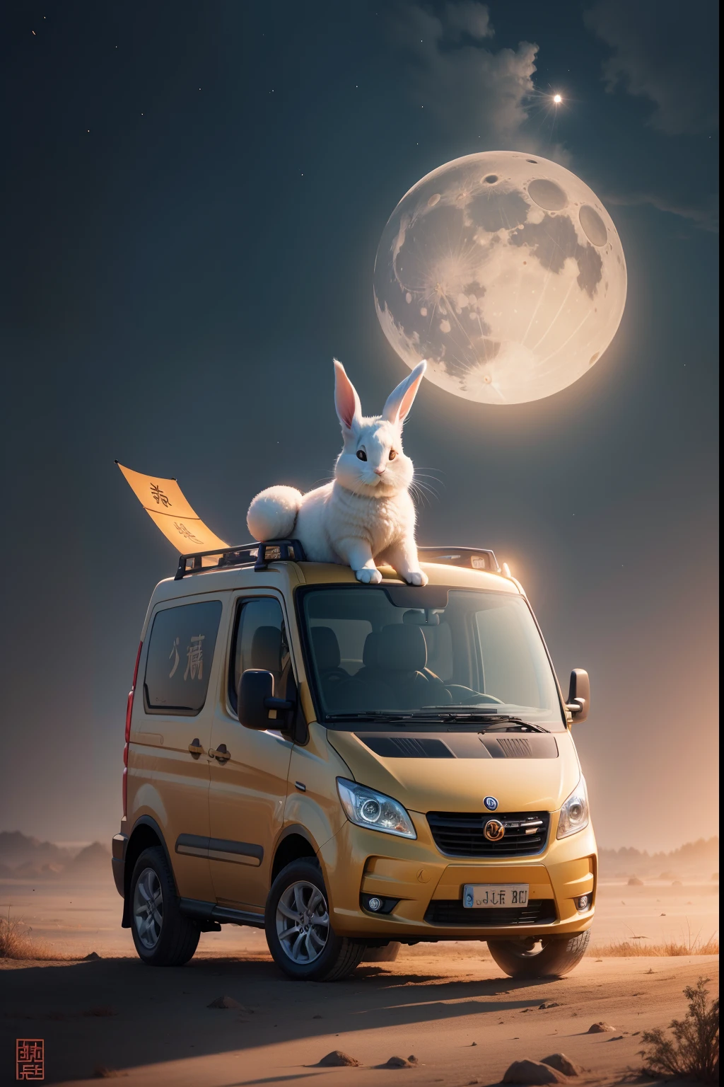 Poster Mid-Autumn Festival Moon Evening Mooncake Rabbit Chinese Science Text High Definition Car Artificial Intelligence