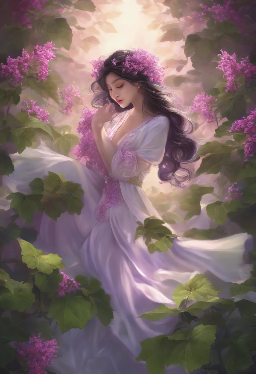 Patchouli plant, Chiaroscuro, projected inset, Ni Chuanjing illustration style