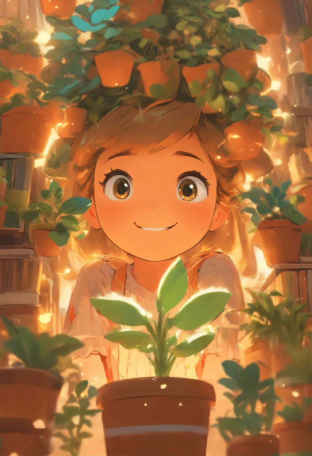 a book with holding up a picture of a potted plant, in the style of detailed character illustrations, lilia alvarado, playful cartoonish illustrations, honeycore, close-up, digital illustration