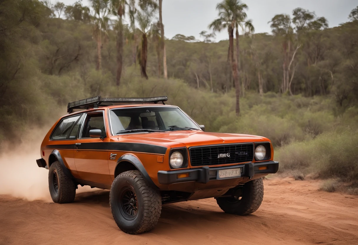Um closeup de um AMC Eagle SX4, com rack de teto, estribos nas laterais, Competition Accessories (( pneus grossos e altos)) rodas preta de off-road, quebra mato frontal((( Estilo militar))), trending on vehicle design, dominance, corpo inteiro, corpo inteiro, 4l, gm, desporto, Detalhe poderoso, Album art, new vehicle, extremamente intrincado, vehicle, Directed by: Karl Völker, ao fundo deserto do nordeste do Brasil, um burro ao lado do carro